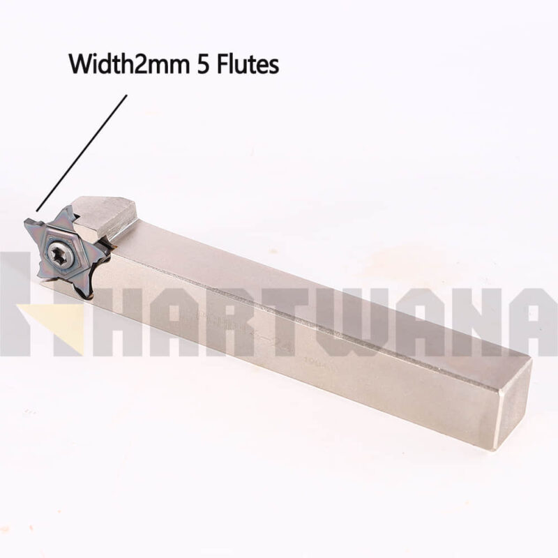 HARTWANA Lathe Grooving Holder 16mmX16mm PCHR16-24 Indexable Carbide Inserts Pentagonal 5 Flutes Width 2mm