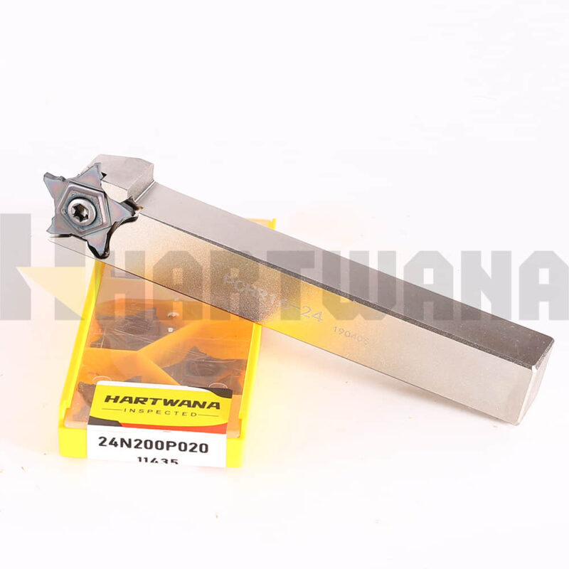 HARTWANA Lathe Grooving Holder 16mmX16mm PCHR16-24 Indexable Carbide Inserts Pentagonal 5 Flutes Width 2mm